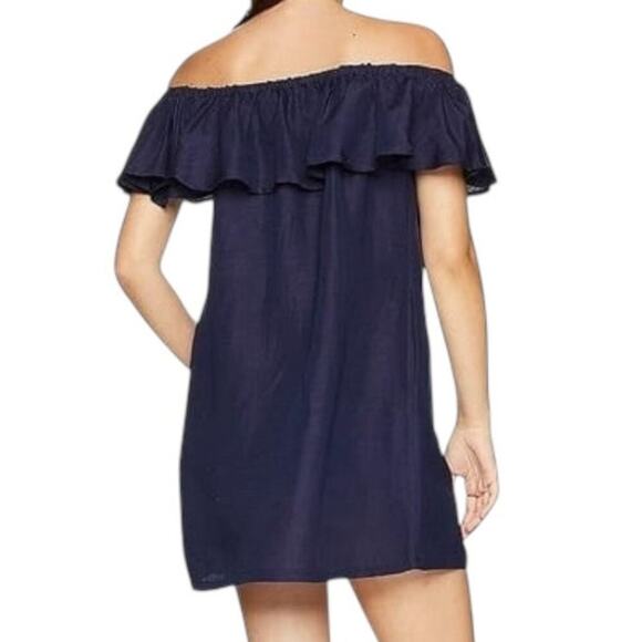Tommy Bahama St. Lucia Off The Shoulder Ruffle Dress With Navy Blue Medium - Picture 2 of 11